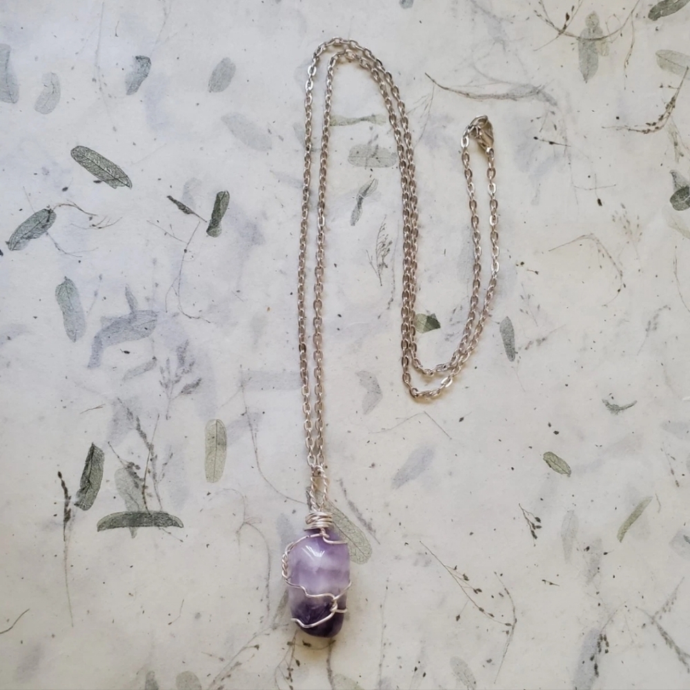 Chevron Amethyst Wire Wrapped Gemstone Necklace